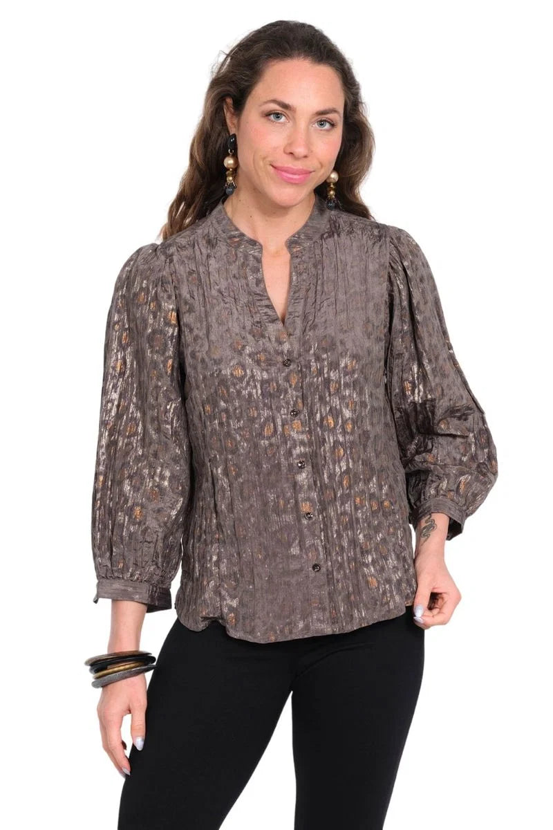 JONI BLOUSE WITH FOIL LEOPARD PRINT