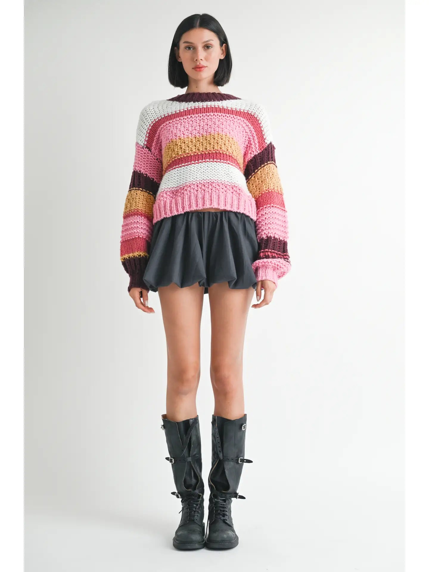 MOCK NECK STRIPED SWEATER