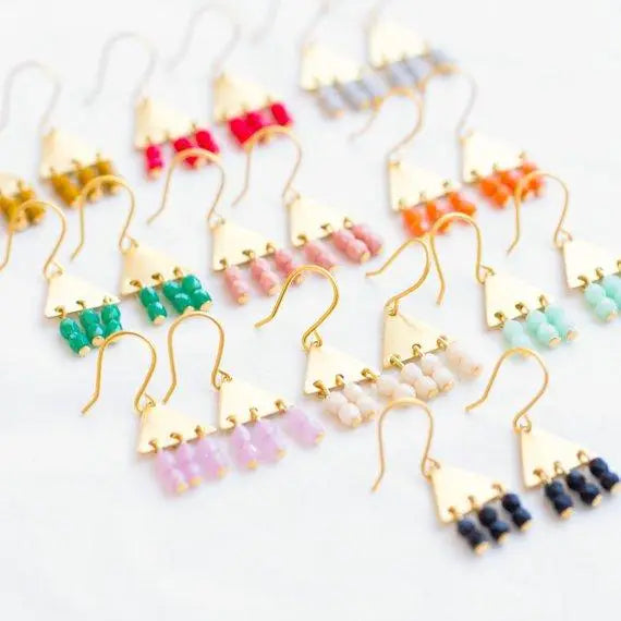 TRIANGLE EARRINGS WITH BEADED FRINGE