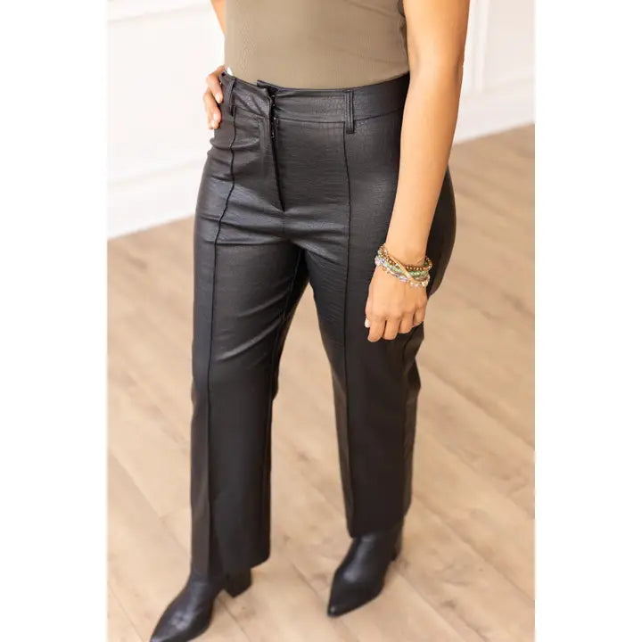 BLACK SNAKE PRINT LEATHER PANTS
