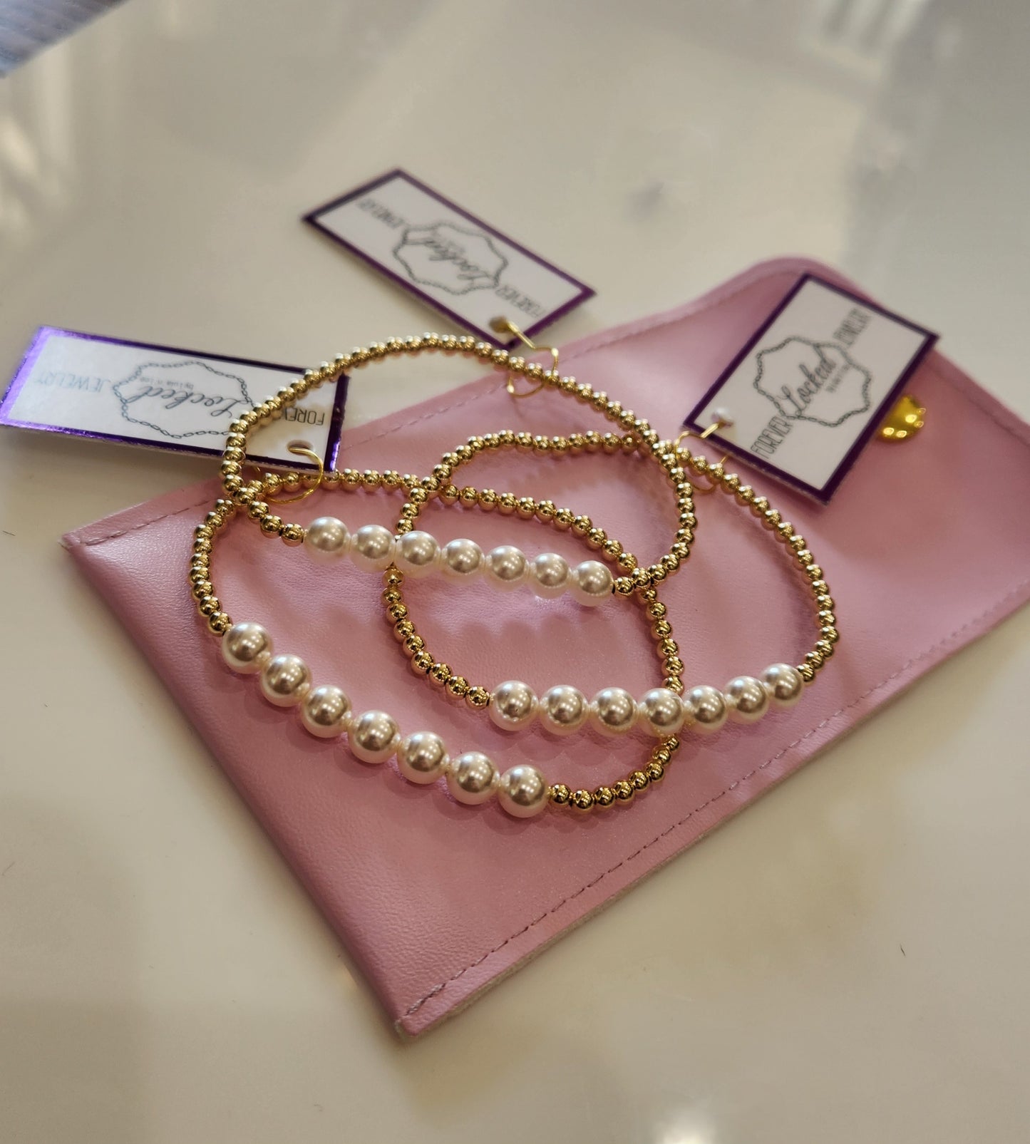 3MM GOLD-FILLED BEADS W/ 6MM PEARL BEADS BRACELET
