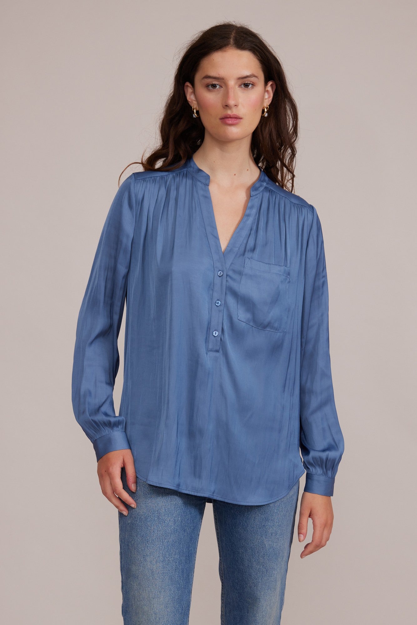 TARRA FLOWY BLOUSE - SLATE BLUE