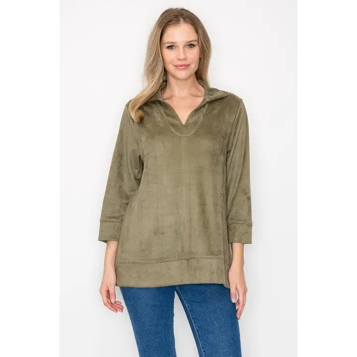 ADDISON STRETCH SUEDE TOP - OLIVE