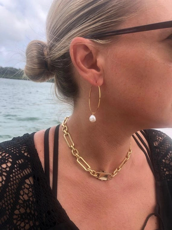 BAROQUE PEARL HOOP EARRINGS