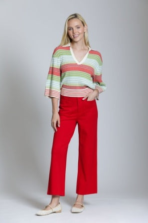 RIBBED STRIPE POLO TOP