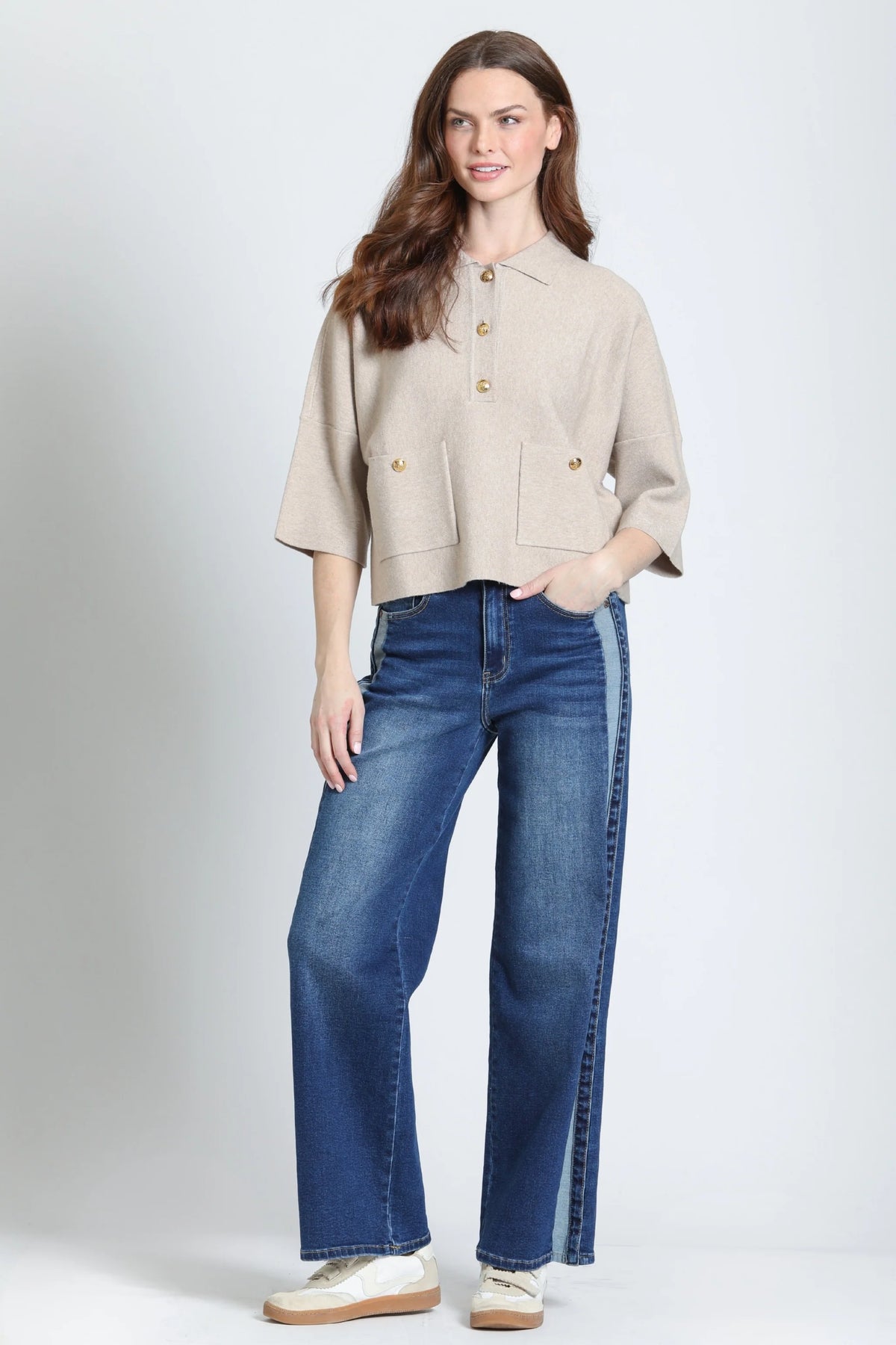 HEATHER SAND POCKET POLO TOP