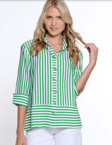 CLASSIC GREEN & WHITE STRIPED WIRE COLLAR TOP
