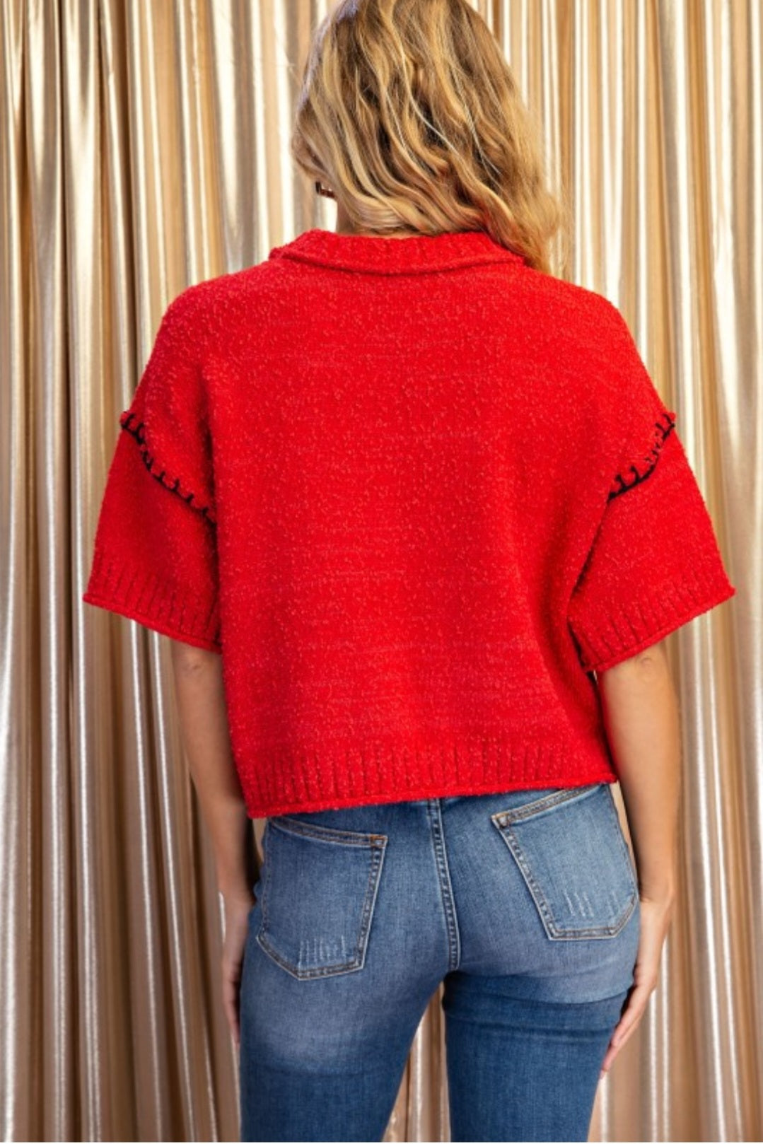 RED KNIT CROP SWEATER