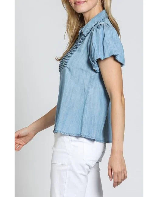 PUFF SLEEVE LIGHT INDIGO TOP