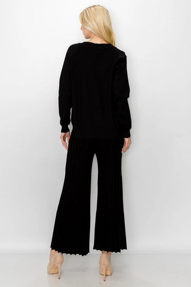 SELIE KNITTED RIBBED PANT - BLACK