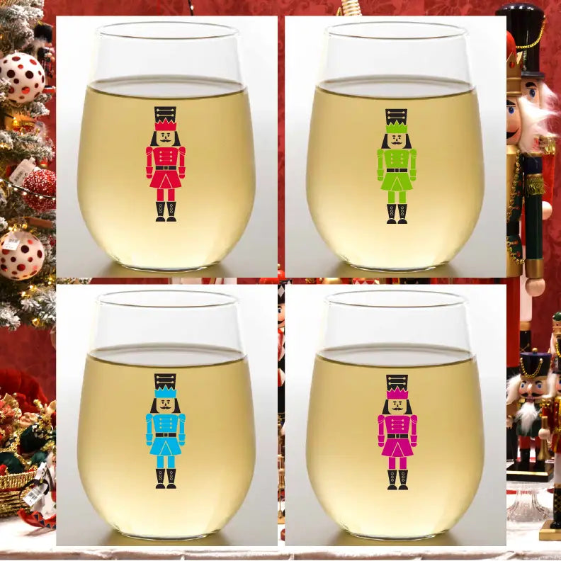 NUTCRACKERS STEMLESS WINE GLASS SET/4