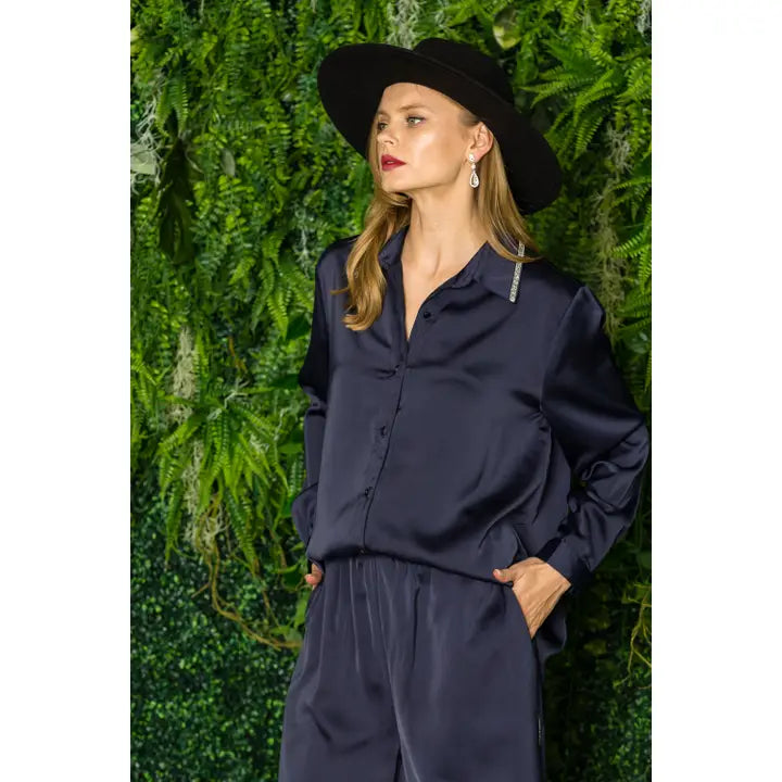 WILEENE SATIN SHIRT W DIAMOND TRIM