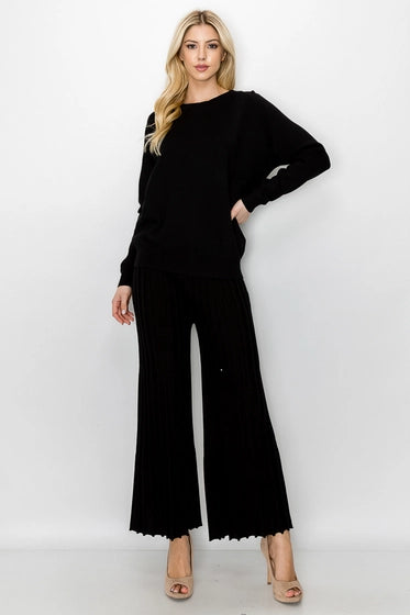 SELIE KNITTED RIBBED PANT - BLACK