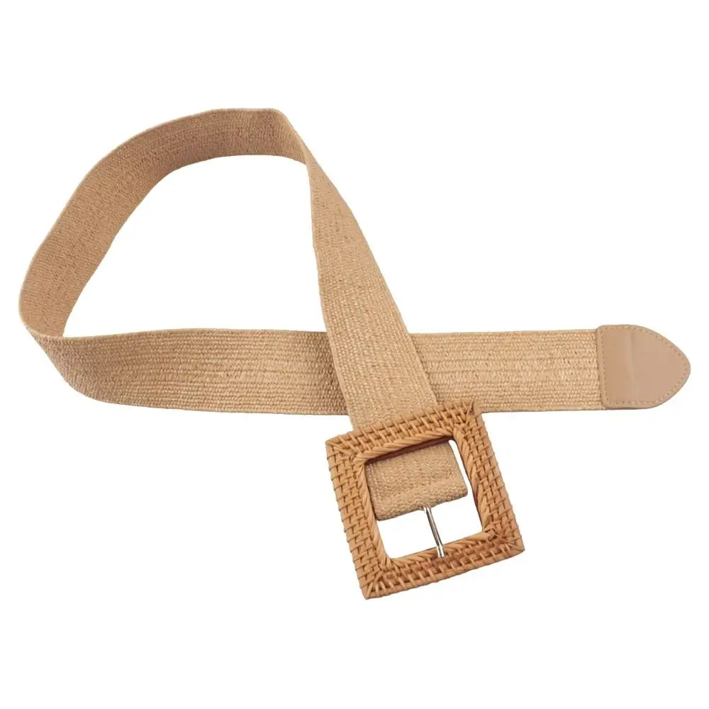 STRAW RATTAN SQUARE BUCKLE BELT