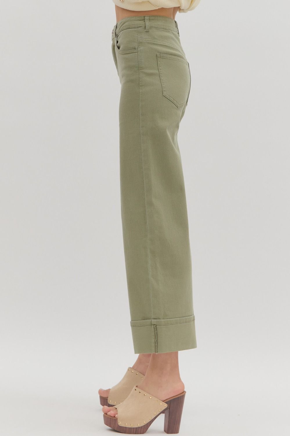 OLIVE CUFFED HEM JEAN