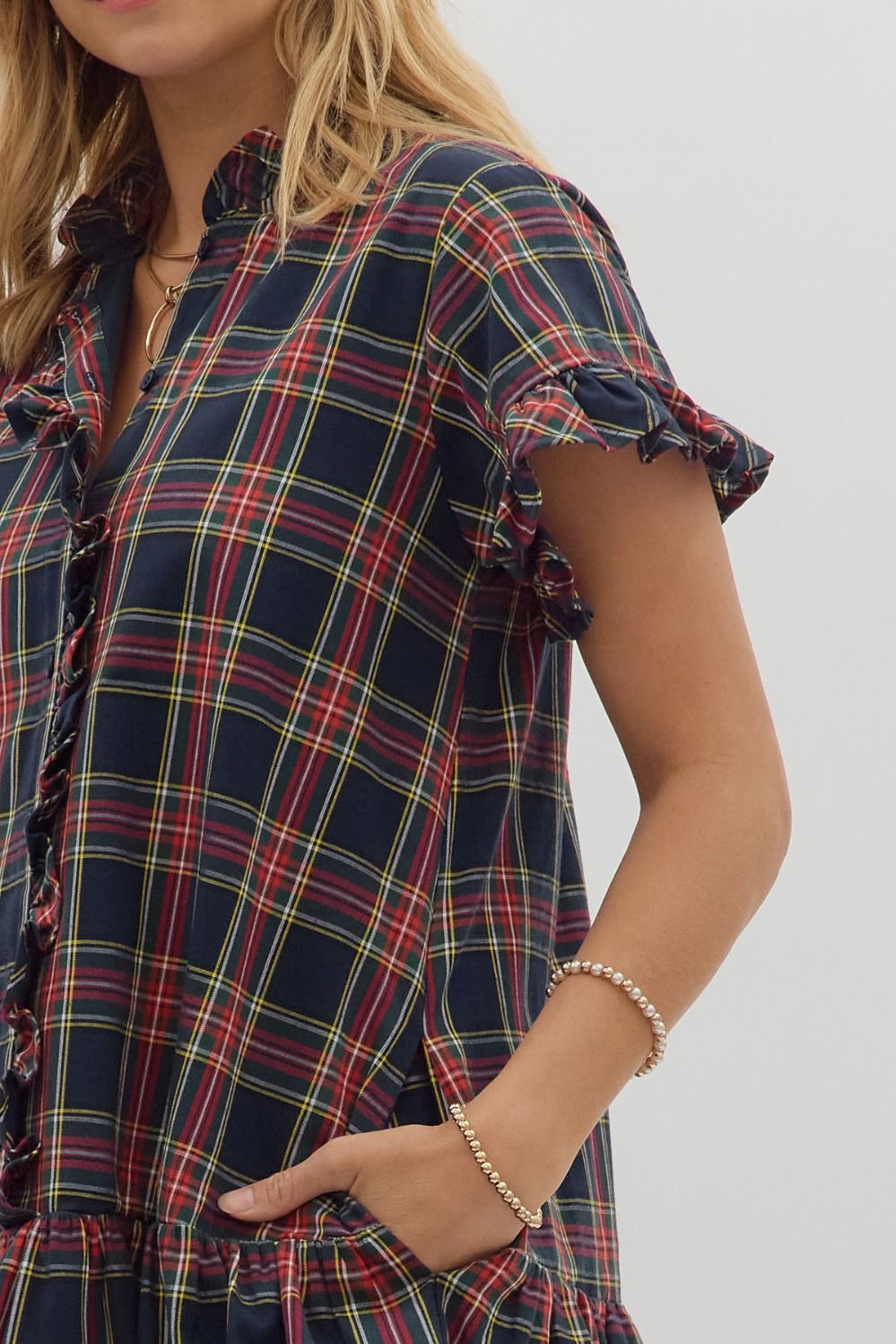 NAVY PLAID DARLING DRESS