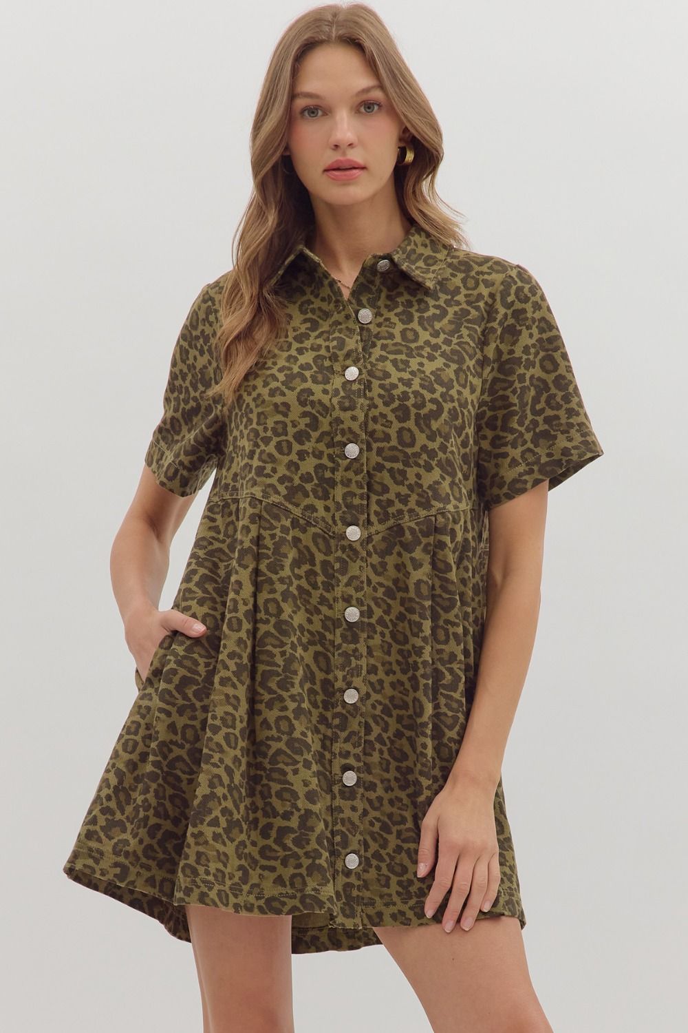 OLIVE LEOPARD DENIM DRESS
