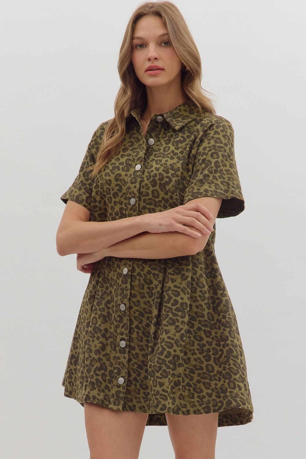 OLIVE LEOPARD DENIM DRESS