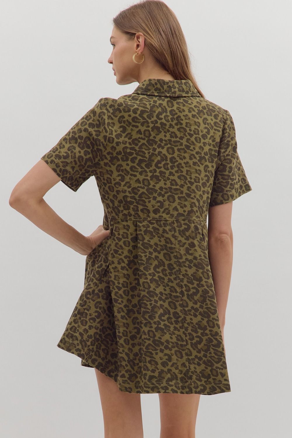 OLIVE LEOPARD DENIM DRESS