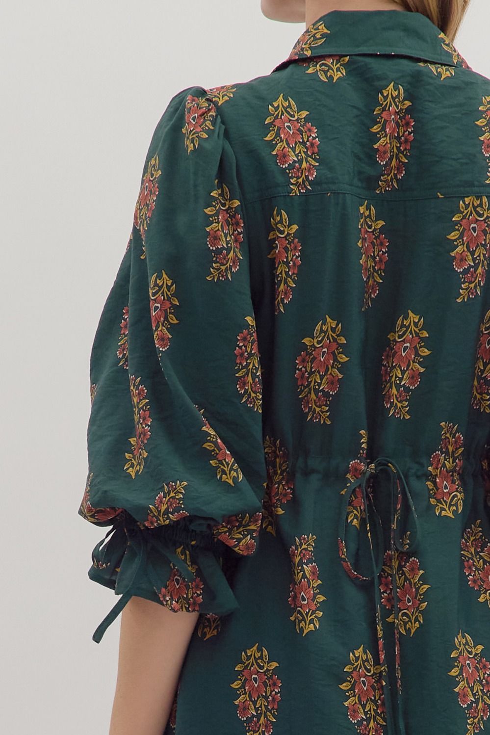 GREEN PUFF SLEEVE MINI DRESS