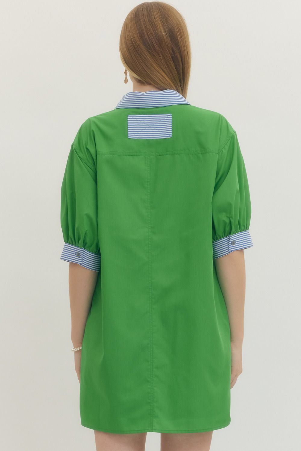 GREEN DRESS WITH BLUE STRIPE DETAIL