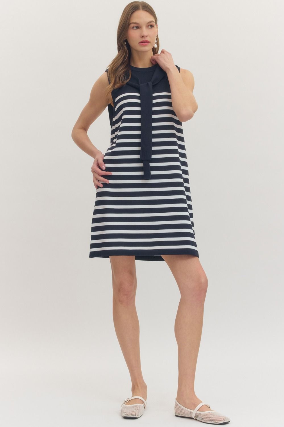 SLEEVELESS STRIPED SCARF DRESS