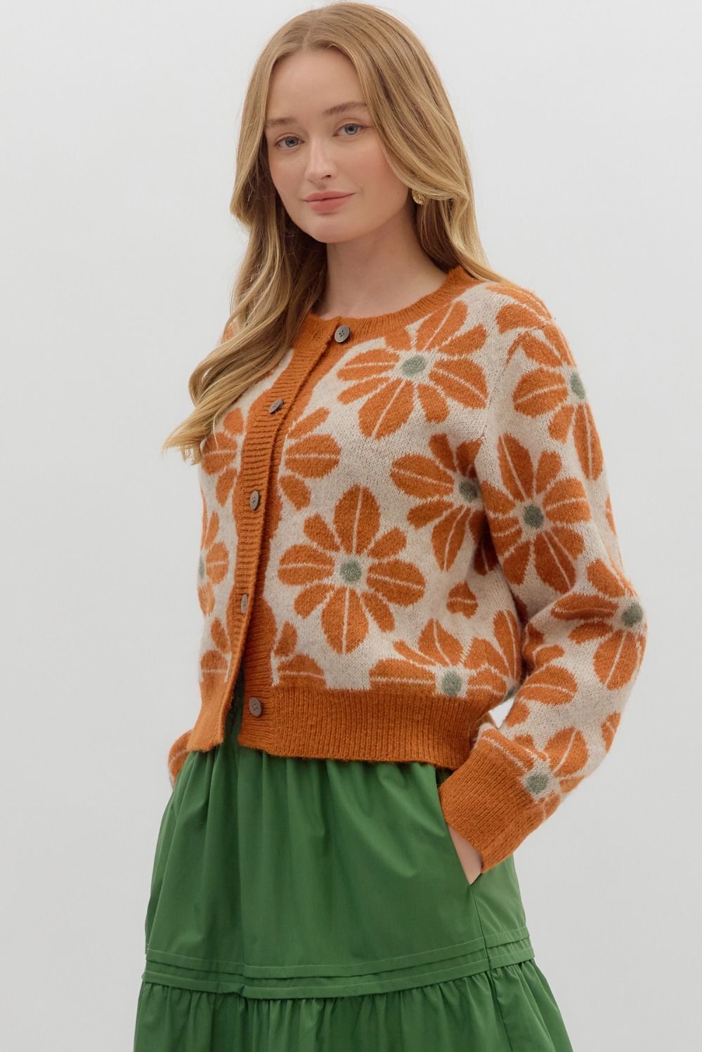 RUST FLORAL CARDIGAN