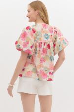 BUBBLE SLEEVE FLORAL PRINT TOP