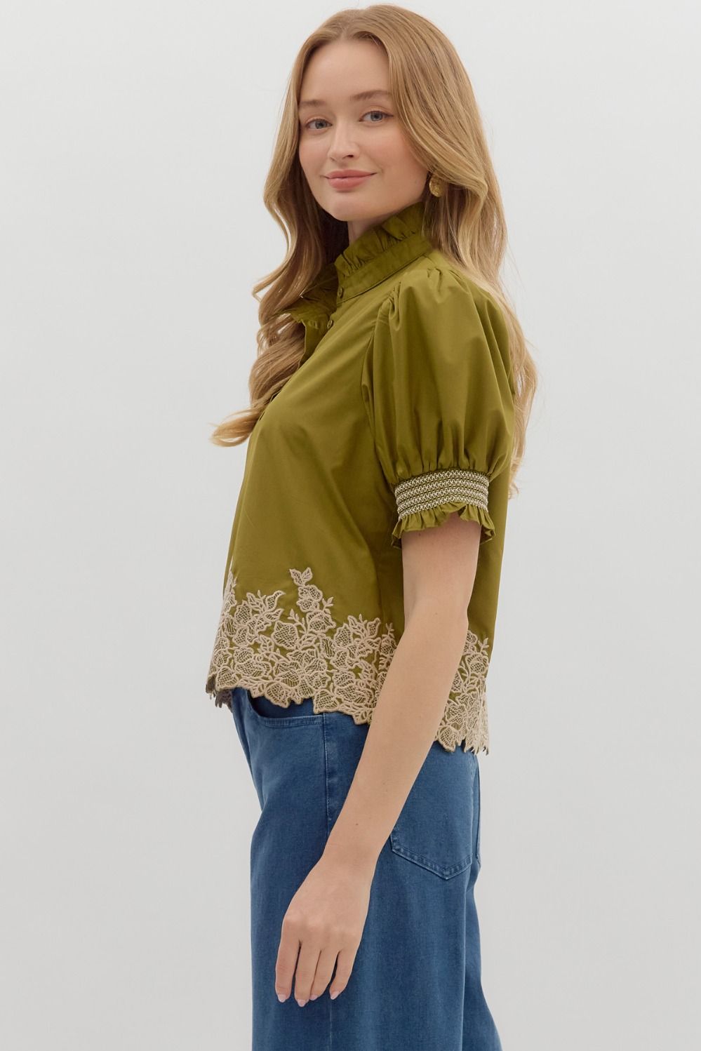OLIVE EMBROIDERED TOP