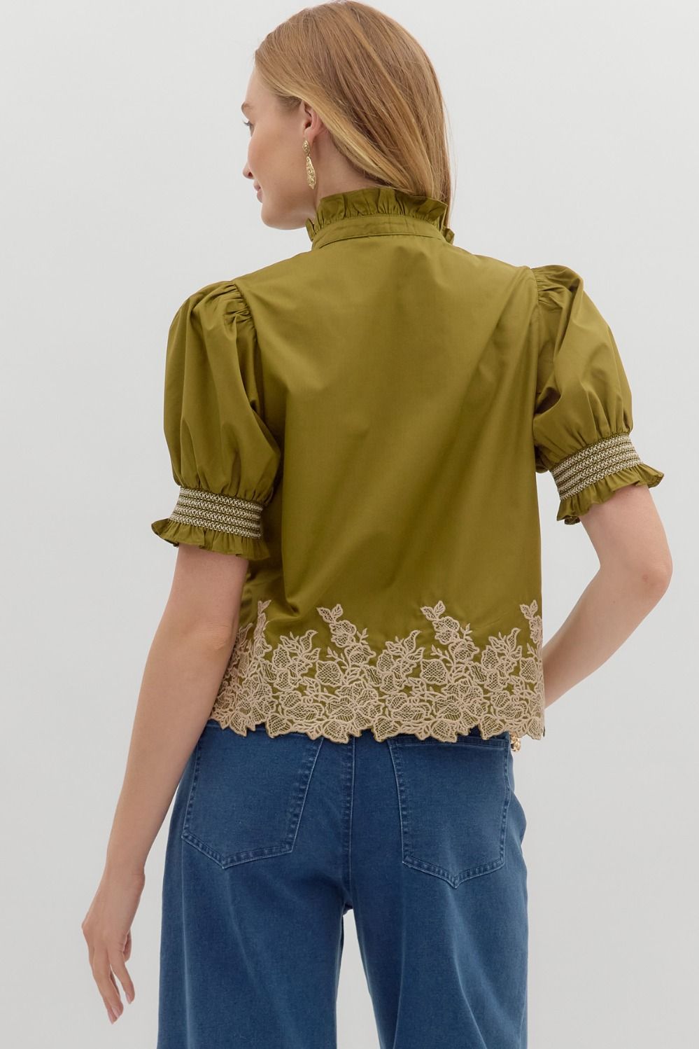 OLIVE EMBROIDERED TOP