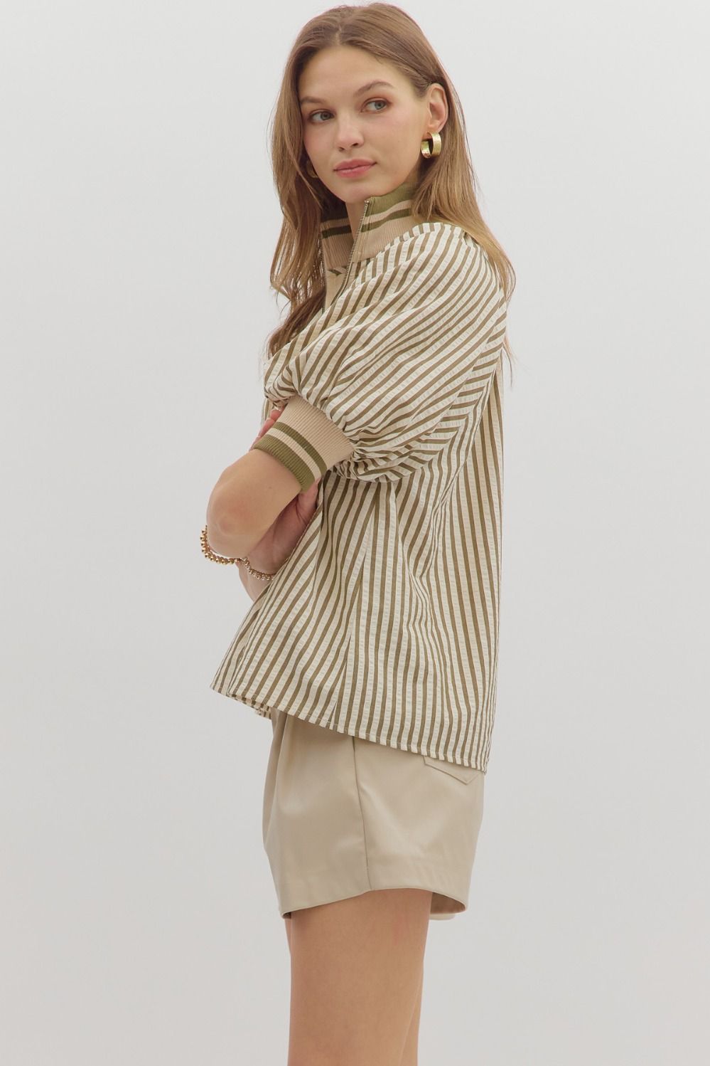STRIPED PUFF SLEEVE TOP