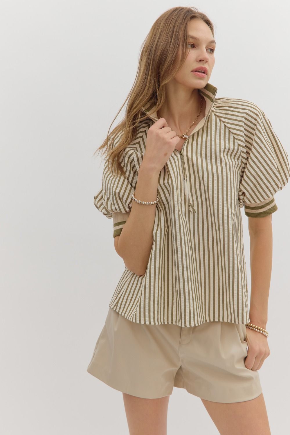 STRIPED PUFF SLEEVE TOP