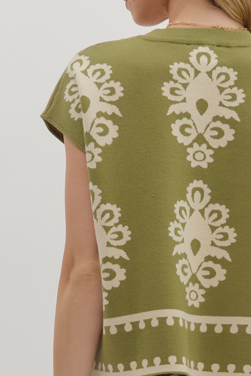 OLIVE DAMASK MUSCLE SWEATER