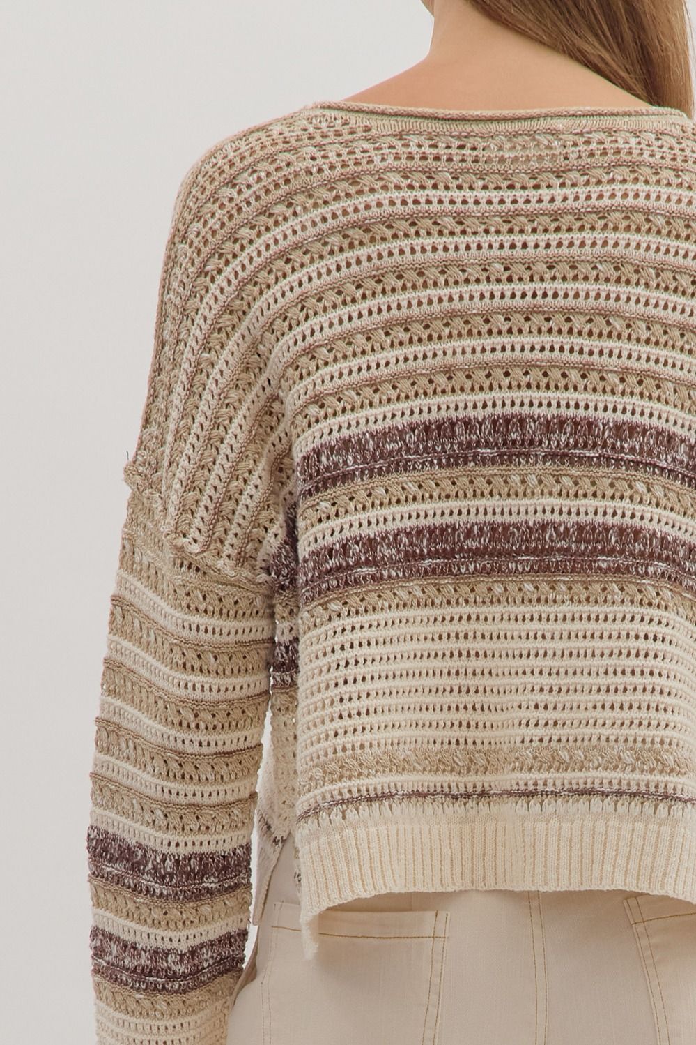 TAUPE STRIPED KNIT SWEATER