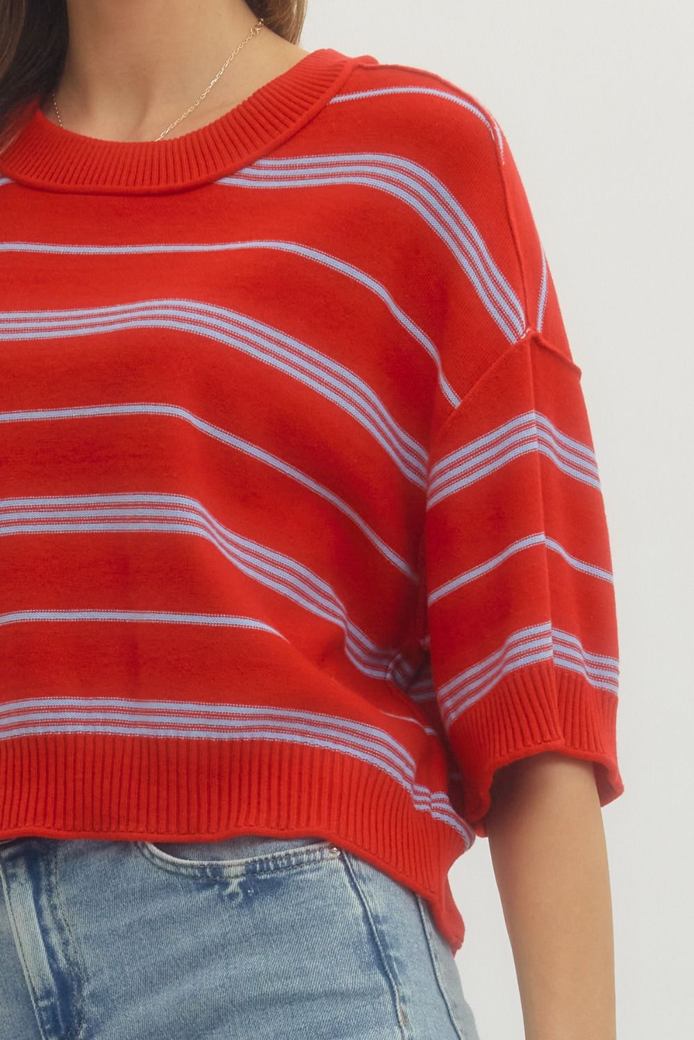 RED & BLUE STRIPE KNIT TOP