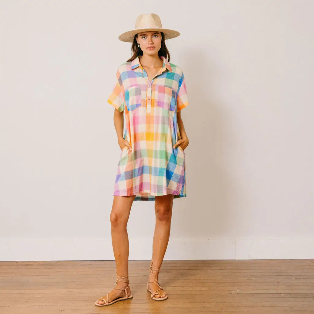 RAINBOW PLAID GETAWAY MINI DRESS