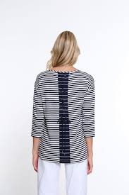 NAVY STRIPED LACE BACK TOP