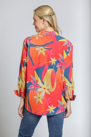 BRIGHT ORANGE FLORAL BOYFRIEND TOP