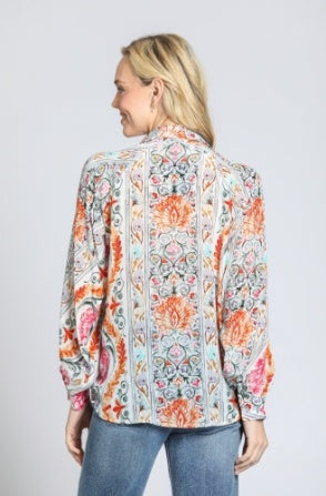 COLORFUL TRELLIS PRINT BLOUSE