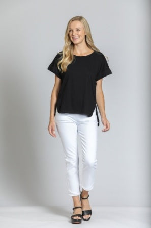BLACK ROLLED SLEEVE TOP