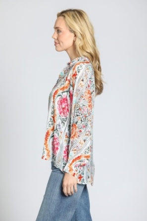 COLORFUL TRELLIS PRINT BLOUSE