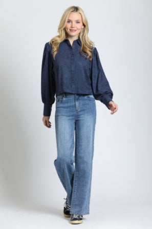 VEGAN SUEDE PUFF SLEEVE CROP BLOUSE
