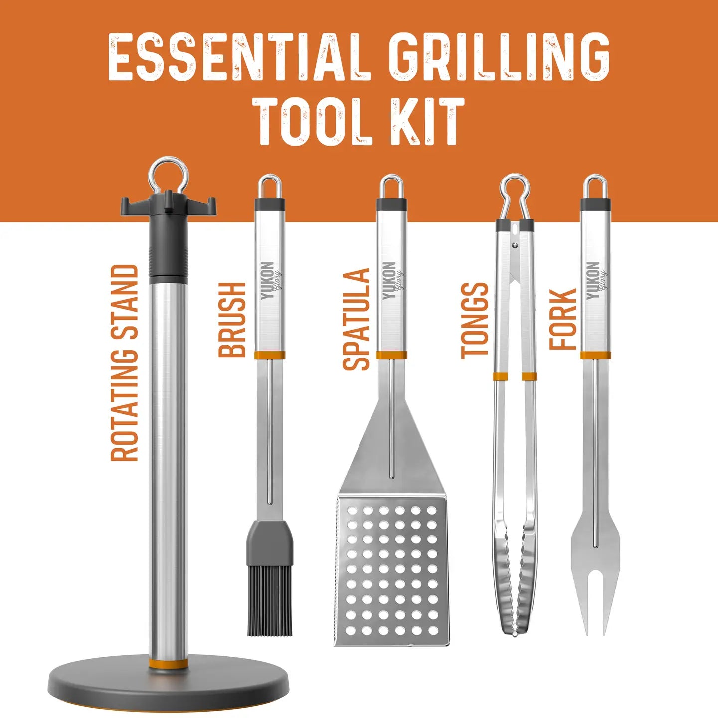 BBQ TOOL SET WITH ROTATING STAND