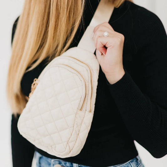 PUFFER SLING BAG - CREAM