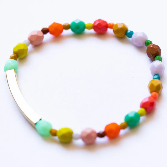 MIXED BEAD STRETCHY BRACELET WITH BRASS TUBE