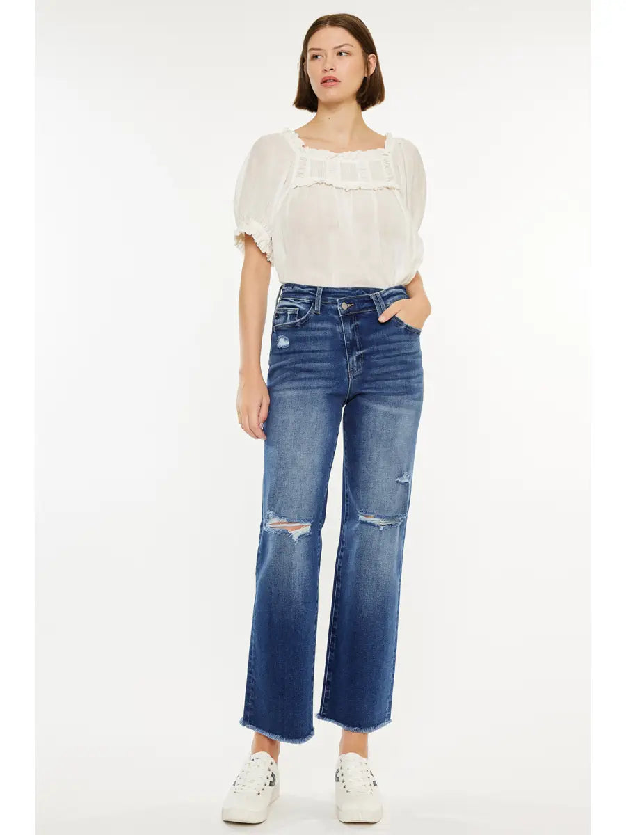 90'S CRISS CROSS HIGH RISE JEANS