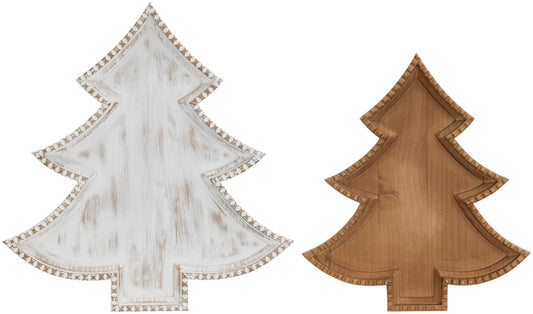 WOODEN NOTCHED EDGE CHRISTMAS TREE TRAY