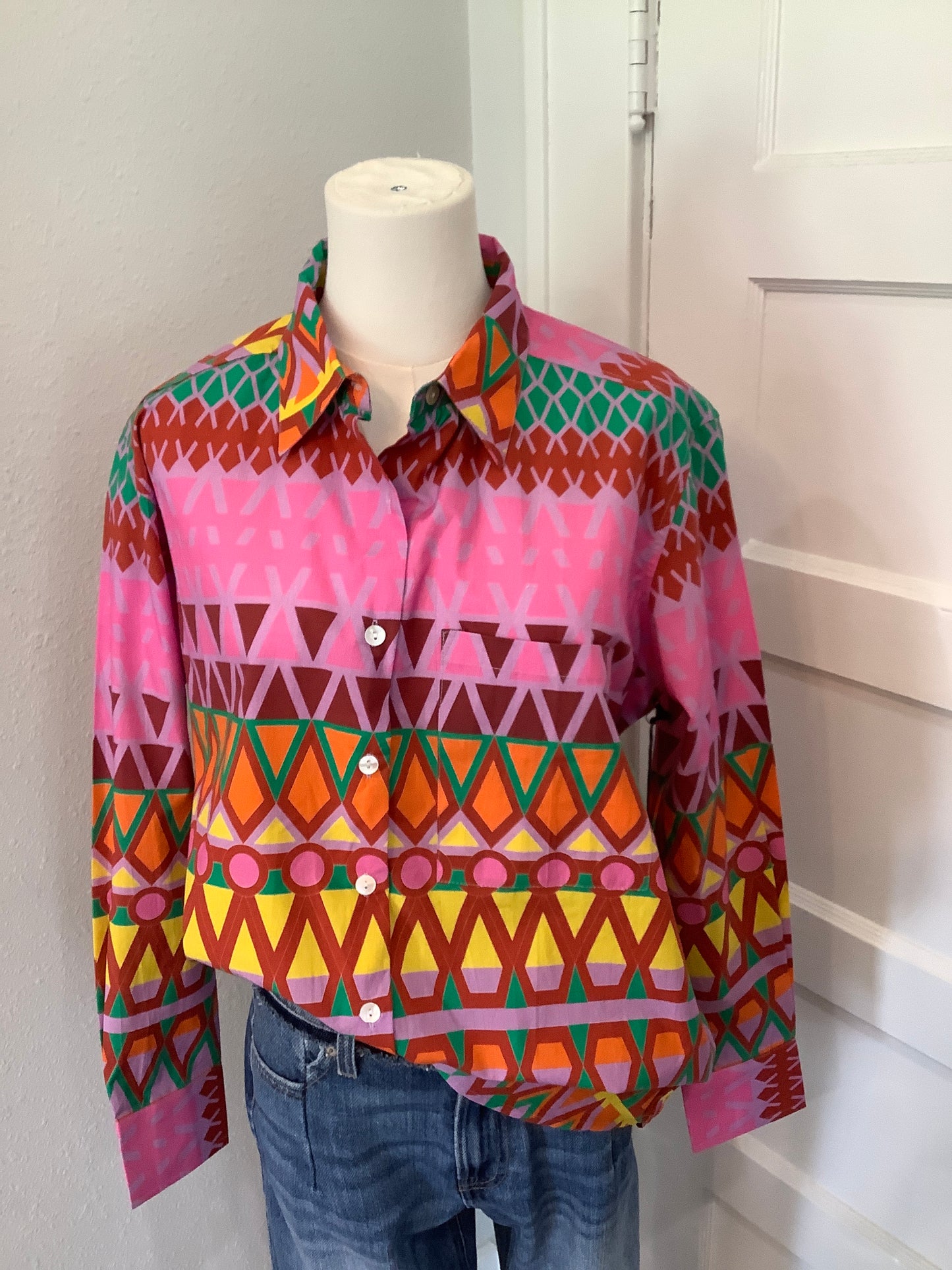 PINK/LAVENDER PRINT BOYFRIEND TOP