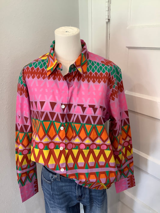 PINK/LAVENDER PRINT BOYFRIEND TOP