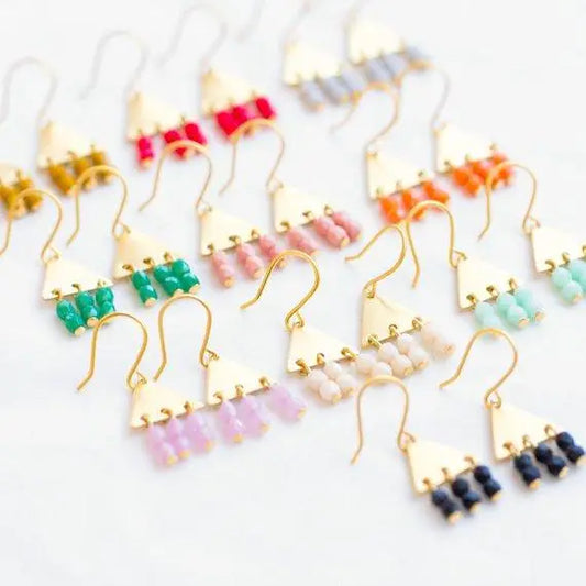 TRIANGLE EARRINGS WITH BEADED FRINGE
